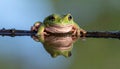 Dumpy frog reflections in water, Tree frog Royalty Free Stock Photo