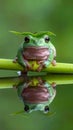 Dumpy frog reflections in water, Tree frog Royalty Free Stock Photo