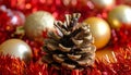 Christmas tree with a pinecone in tinsel Royalty Free Stock Photo