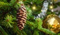 Christmas tree with a pinecone in tinsel Royalty Free Stock Photo