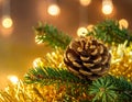 Christmas tree with a pinecone in tinsel Royalty Free Stock Photo