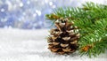 Christmas tree with a pinecone in tinsel Royalty Free Stock Photo