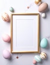 Easter holiday background with photo frame and modern eggs decorations. Royalty Free Stock Photo