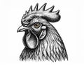 Illustration of rooster head in engraving style. Design element for logo, label, sign Royalty Free Stock Photo