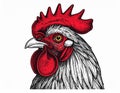 Illustration of rooster head in engraving style. Design element for logo, label, sign Royalty Free Stock Photo