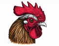 Illustration of rooster head in engraving style. Design element for logo, label, sign Royalty Free Stock Photo