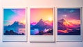 Three Polaroid Photos of Mountain Landscapes at Sunset Royalty Free Stock Photo