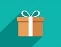 Gift Box Flat Icon with long shadow Royalty Free Stock Photo