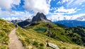 Taking in the view of Midi d\'Ossau beyond Lac Gentau beside the GR10 trekking route Royalty Free Stock Photo
