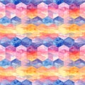 Watercolor hexagonal pattern with vibrant blue pink purple orange and yellow cubes creating gradient seamless design Royalty Free Stock Photo
