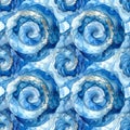 Watercolor swirl seamless pattern blue white spiral ocean waves abstract artistic background nautical dynamic design fluid Royalty Free Stock Photo