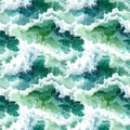 Watercolor ocean wave seamless pattern green turquoise white foam texture abstract sea water coastal artistic background Royalty Free Stock Photo