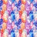 Seamless vibrant pattern of watercolor crystals in various colors, including pink, blue, purple, and orange Royalty Free Stock Photo