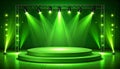 Green light box with platform and side soft spotlights. Bright vector design template Royalty Free Stock Photo