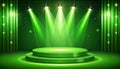 Green light box with platform and side soft spotlights. Bright vector design template Royalty Free Stock Photo