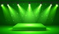 Green light box with platform and side soft spotlights. Bright vector design template Royalty Free Stock Photo