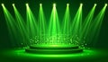 Green light box with platform and side soft spotlights. Bright vector design template Royalty Free Stock Photo