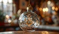 Vintage Christmas ornament, elegant ornate glass bauble with gold detail on a warm festive bokeh background. Royalty Free Stock Photo