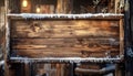 Rustic wooden sign in winter snow. Blank holiday Christmas background template with copy space for text. Royalty Free Stock Photo