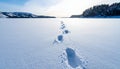 Footprints in the Snow Leading Towards a Frozen Landscape Royalty Free Stock Photo