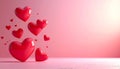 Floating Red Hearts on Pink Romantic Background Royalty Free Stock Photo
