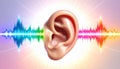 Colorful Sound Waves and Human Ear Hearing Concept Art Royalty Free Stock Photo