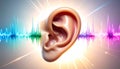 Colorful Sound Waves and Human Ear Hearing Concept Art Royalty Free Stock Photo