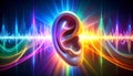 Colorful Sound Waves and Human Ear Hearing Concept Art Royalty Free Stock Photo
