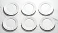 Clean White Empty Plates on Elegant Marble Background, Top View. Minimalist Dining Table Setting with Copy Space. Royalty Free Stock Photo