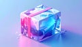 Abstract Ice Cube Gift Box with Pink Ribbon, Melting Frozen Crystal Present in Blue Purple Gradient Royalty Free Stock Photo