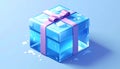 Icy Blue Gift Box with Pink Ribbon. Translucent Crystal Present, Modern Winter Holiday Celebration Concept. Royalty Free Stock Photo