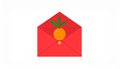 Red Envelope with Orange Fruit and Green Leaves - Flat Design Royalty Free Stock Photo