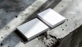 Minimalist Blank Business Cards Mockup on Industrial Concrete Background with Dynamic Shadows - White Stationery Templat Royalty Free Stock Photo