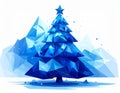 Blue postcard low polygon style christmas tree vector illustration consisting of tria Royalty Free Stock Photo
