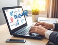 Seo Working. Digital marketing, SEO - Search Engine Optimization Royalty Free Stock Photo