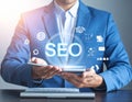 Seo Working. Digital marketing, SEO - Search Engine Optimization Royalty Free Stock Photo