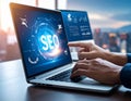 Seo Working. Digital marketing, SEO - Search Engine Optimization Royalty Free Stock Photo