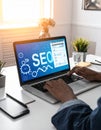 Seo Working. Digital marketing, SEO - Search Engine Optimization Royalty Free Stock Photo