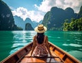 Woman enjoying on long tail boat in Khao Sok National Park, Suratthani Thailand Royalty Free Stock Photo