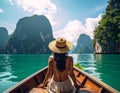 Woman enjoying on long tail boat in Khao Sok National Park, Suratthani Thailand Royalty Free Stock Photo
