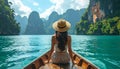 Woman enjoying on long tail boat in Khao Sok National Park, Suratthani Thailand Royalty Free Stock Photo