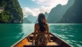 Woman enjoying on long tail boat in Khao Sok National Park, Suratthani Thailand Royalty Free Stock Photo