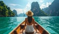 Woman enjoying on long tail boat in Khao Sok National Park, Suratthani Thailand Royalty Free Stock Photo