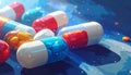 Colorful pills closeup on dark blue background Royalty Free Stock Photo