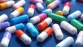 Colorful pills closeup on dark blue background Royalty Free Stock Photo