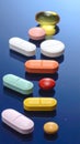 Colorful pills closeup on dark blue background Royalty Free Stock Photo