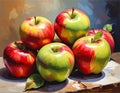 A vibrant collection of apples painted in a realistic style Royalty Free Stock Photo