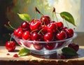 A glass bowl brimming with vibrant, glossy cherries Royalty Free Stock Photo