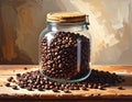 Coffee beans in glass jar. Toned photo Royalty Free Stock Photo