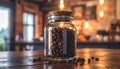 Coffee beans in glass jar. Toned photo Royalty Free Stock Photo